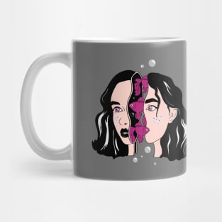 Ocean of thoughts, blow my mind, girl and fishes , comics style Mug